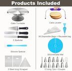 Cake Decorating Supplies Kit with 12" Aluminum Rotating Cake Turntable Stand, Professional Baking Tools, Cake, alternate view