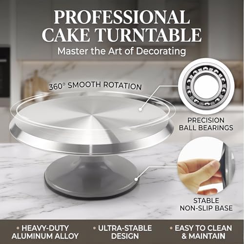 Cake Decorating Supplies Kit with 12" Aluminum Rotating Cake Turntable Stand, Professional Baking Tools, Cake, alternate view