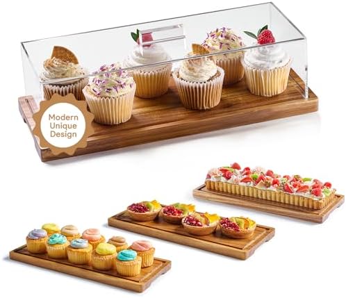 Cake Display with Lid, Rectangle Cake Stand, Cookie Display in 15" in Brown