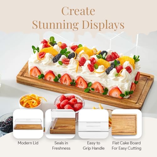 Cake Display with Lid, Rectangle Cake Stand, Cookie Display in 15" in Brown, alternate view 4