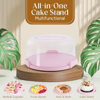 Cake Holder, BPA-Free 10 inch Cake Container with 2 Handles Cupcake Carrier in 10 inches in Pink, alternate view 3