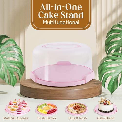 Cake Holder, BPA-Free 10 inch Cake Container with 2 Handles Cupcake Carrier in 10 inches in Pink, alternate view 3