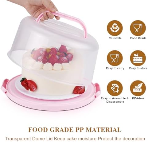 Cake Holder, BPA-Free 10 inch Cake Container with 2 Handles Cupcake Carrier in 10 inches in Pink, alternate view 5