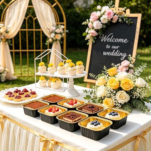Cake Pans, Black Gold 100 Pack for Gifts in 5 oz in Black Glod, alternate view 2