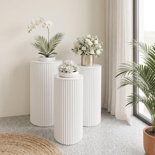 Cake Pedestal Stand Set of 3 Metal Cylinder Display Risers in White, alternate view 5