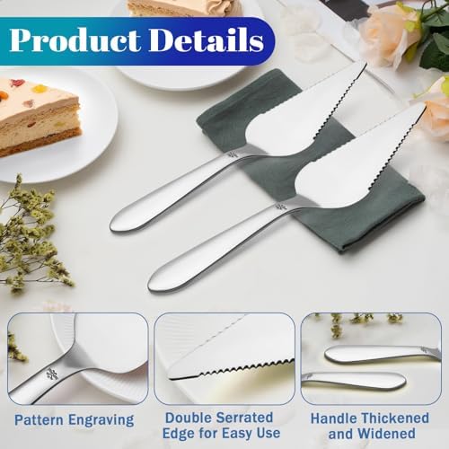 Cake Pie Server, Pizza Cutter with Big Serrated Edges, 2Pcs Silver, alternate view 3