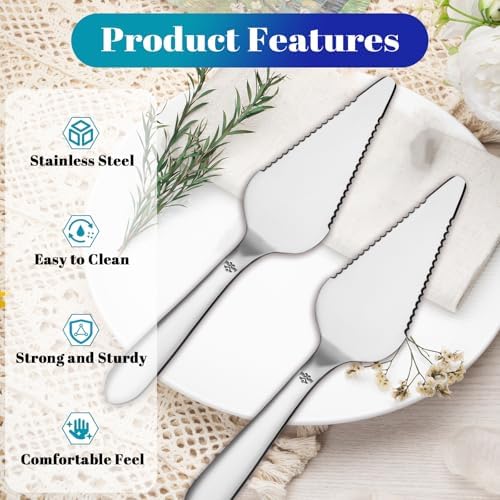 Cake Pie Server, Pizza Cutter with Big Serrated Edges, 2Pcs Silver, alternate view 5