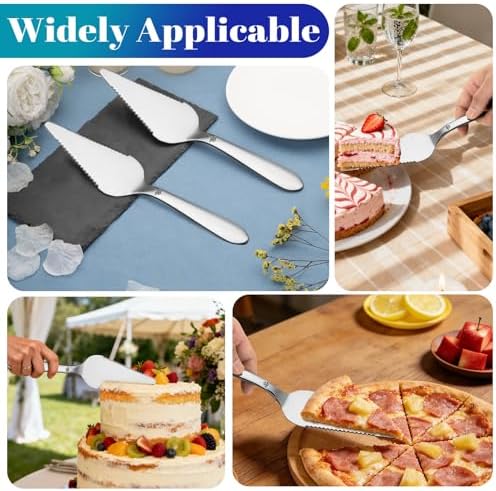Cake Pie Server, Pizza Cutter with Big Serrated Edges, 2Pcs Silver, alternate view 7