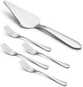 Cake Pie Server with 4Pcs Forks, Pizza Cutter Serrated, Silver in Silver