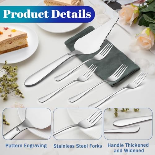 Cake Pie Server with 4Pcs Forks, Pizza Cutter Serrated, Silver in Silver, alternate view 3