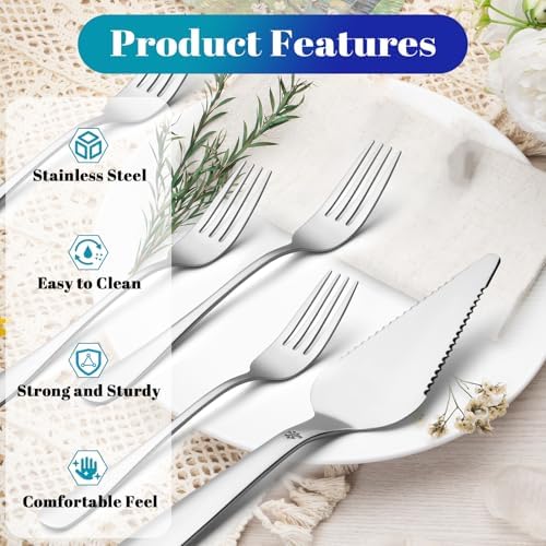 Cake Pie Server with 4Pcs Forks, Pizza Cutter Serrated, Silver in Silver, alternate view 5