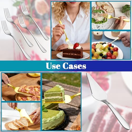 Cake Pie Server with 4Pcs Forks, Pizza Cutter Serrated, Silver in Silver, alternate view 6
