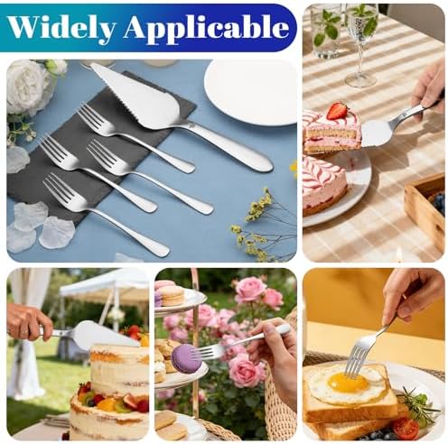 Cake Pie Server with 4Pcs Forks, Pizza Cutter Serrated, Silver in Silver, alternate view 7
