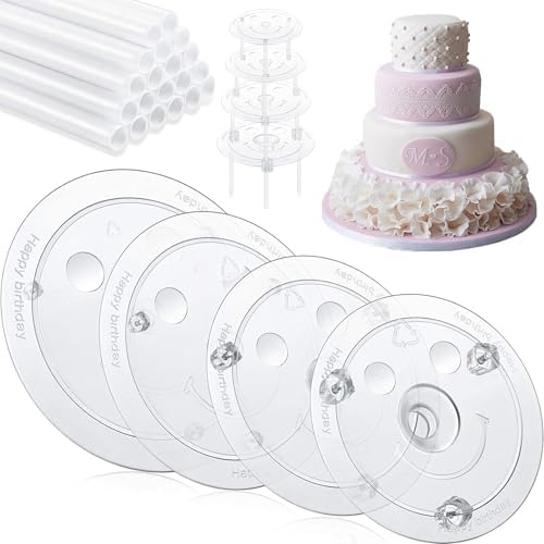 Cake Pin Sticks Set, 12 Pieces Plastic Cake Sticks Support Rods with 4 Cake Dividers for 6, 8, 10, 12 Inch