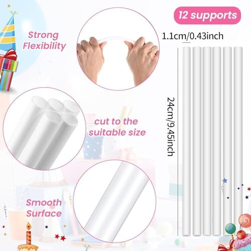 Cake Pin Sticks Set, 12 Pieces Plastic Cake Sticks Support Rods with 4 Cake Dividers for 6, 8, 10, 12 Inch, alternate view 4
