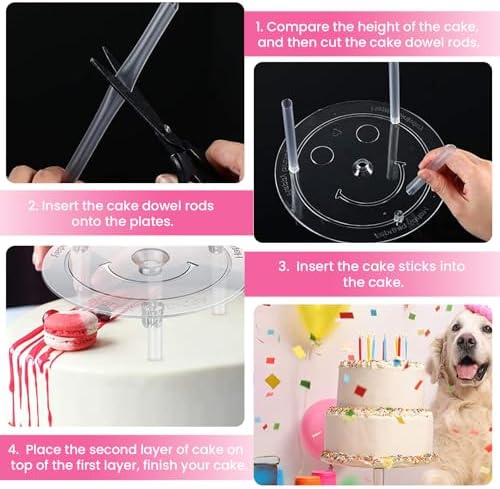 Cake Pin Sticks Set, 12 Pieces Plastic Cake Sticks Support Rods with 4 Cake Dividers for 6, 8, 10, 12 Inch, alternate view 5