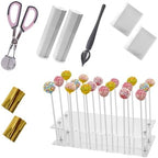 Cake Pop Kit Included 200 pcs 6 inch Lollipop Sticks and 200 pcs Clear Wrappers, 18 hole Clear Acrylic Display