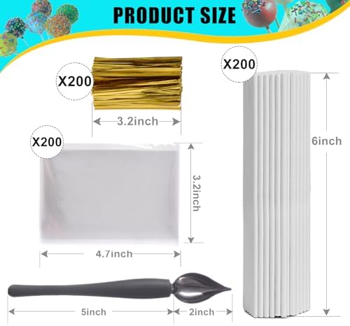 Cake Pop Kit Included 200 pcs 6 inch Lollipop Sticks and 200 pcs Clear Wrappers, 18 hole Clear Acrylic Display, alternate