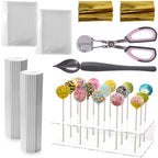 Cake Pop Kit Including 200 pcs 6 inch Lollipop Sticks and 200 pcs Clear Wrappers, 15 hole Clear Acrylic Display