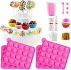 Cake Pop Maker Kit with 2 Silicone Mold Sets with 3 Tier Cake Stand, Chocolate Candy Melts Pot, Silicone Cupcake