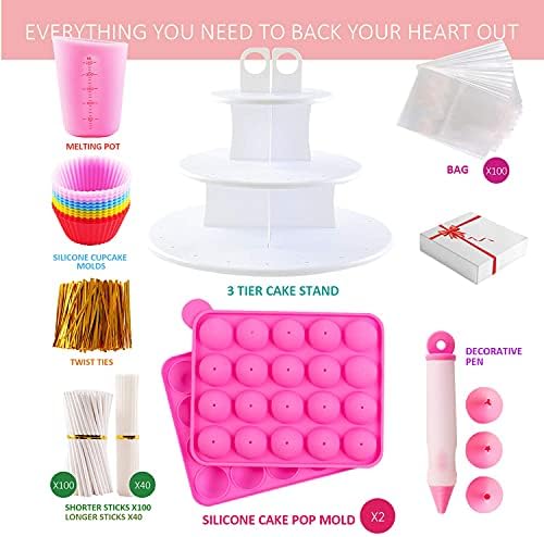 Cake Pop Maker Kit with 2 Silicone Mold Sets with 3 Tier Cake Stand, Chocolate Candy Melts Pot, Silicone Cupcake, alternate