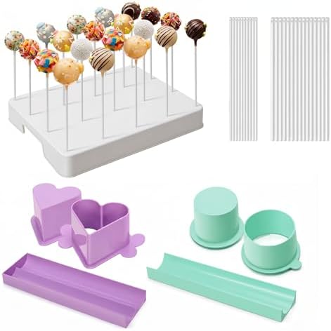 Cake Pop Making Kit with 2 Cake Pop Molds and Stand in White + Purple + Blue
