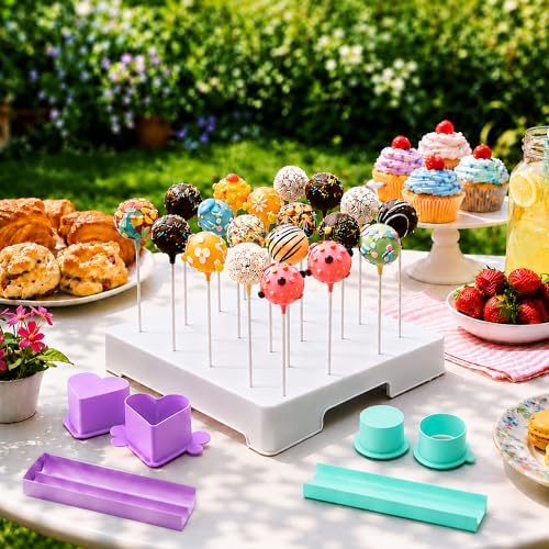 Cake Pop Making Kit with 2 Cake Pop Molds and Stand in White + Purple + Blue, alternate view 2