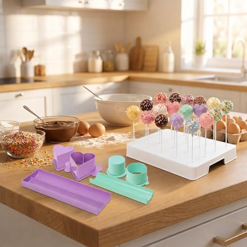 Cake Pop Making Kit with 2 Cake Pop Molds and Stand in White + Purple + Blue, alternate view 7
