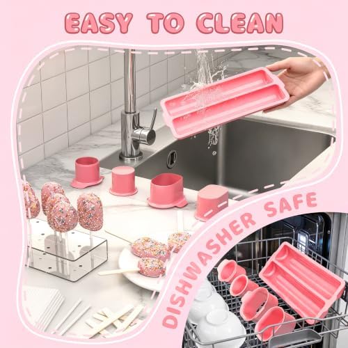 Cake Pop Mold Kit, 2 Cakesicle Cutters, Tray, Cake Pop Stand in Pink, alternate view 7
