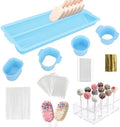 Cake Pop Mold Set Complete with Double Tray, Round & Oval Cake Pop Cutter and Pusher (Blue), Acrylic Stand, 20
