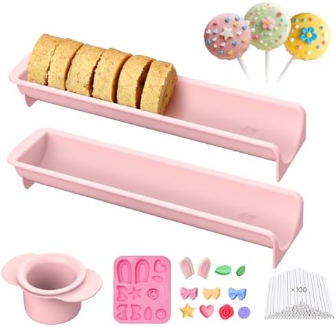 Cake Pop Mold Set with 8.2 Inch Double Tray and 100Pcs Sticks in Cutter & Sticks Set(Pink)