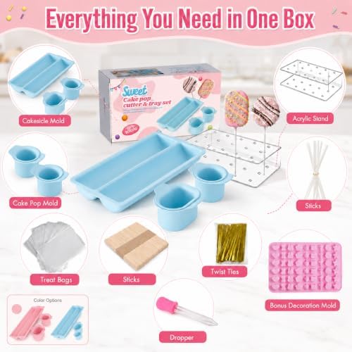 Cake Pop Mold Set with Cakesicle Mold Cutter, Acrylic Stand, Treat Bags, Sticks, Twist Ties and Decoration Mold, alternate