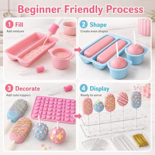 Cake Pop Mold Set with Cakesicle Mold Cutter, Acrylic Stand, Treat Bags, Sticks, Twist Ties and Decoration Mold, alternate