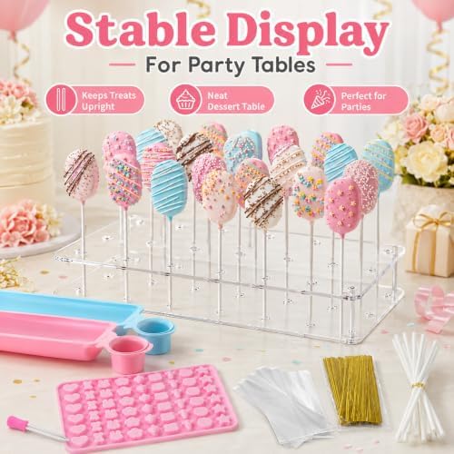 Cake Pop Mold Set with Cakesicle Mold Cutter, Acrylic Stand, Treat Bags, Sticks, Twist Ties and Decoration Mold, alternate