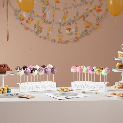 Cake Pop Stand, 12 Holes Lollipop Display Stand, Set of 2 White Metal Display Holder, Lollipop Holder for, alternate view 5