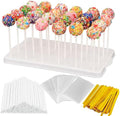 Cake Pop Stand Kit, 24 Holes Lollipop Display Holder with 100 Pcs Cake Pop Sticks, 100 Pcs Wrappers Bags, 100
