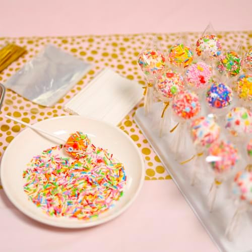 Cake Pop Stand Kit, 24 Holes Lollipop Display Holder with 100 Pcs Cake Pop Sticks, 100 Pcs Wrappers Bags, 100, alternate view