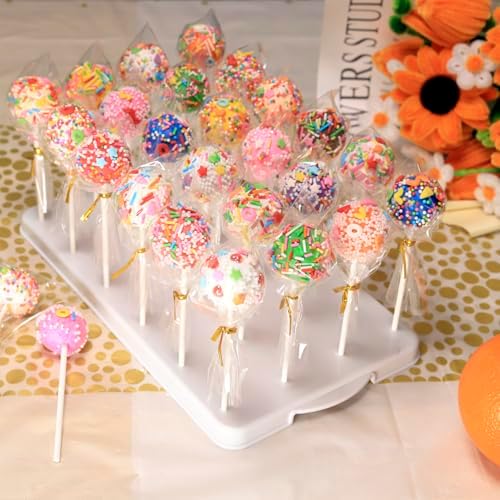 Cake Pop Stand Kit, 24 Holes Lollipop Display Holder with 100 Pcs Cake Pop Sticks, 100 Pcs Wrappers Bags, 100, alternate view