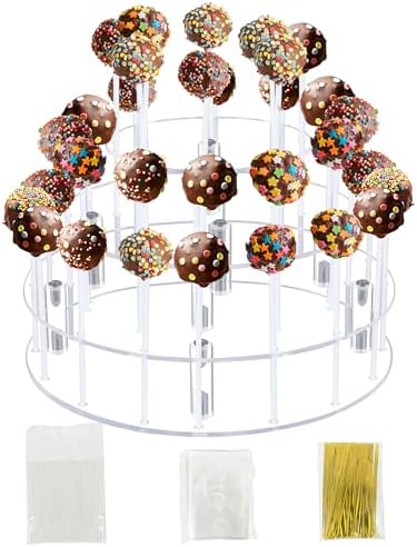 Cake Pop Stand with Wrappers, 3 Tier Acrylic Round Lollipop Stands in Clear
