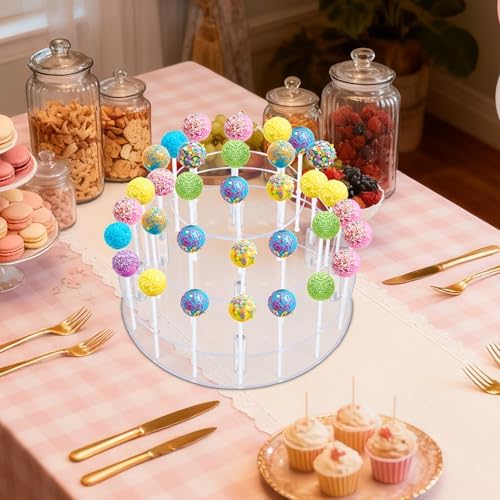 Cake Pop Stand with Wrappers, 3 Tier Acrylic Round Lollipop Stands in Clear, alternate view 6
