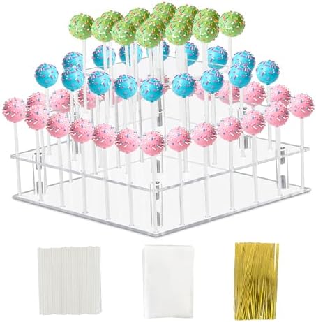 Cake Pop Stand with Wrappers, 3 Tier Acrylic Square Lollipop Stands in Clear
