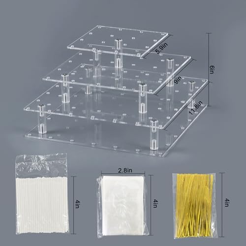 Cake Pop Stand with Wrappers, 3 Tier Acrylic Square Lollipop Stands in Clear, alternate view 3