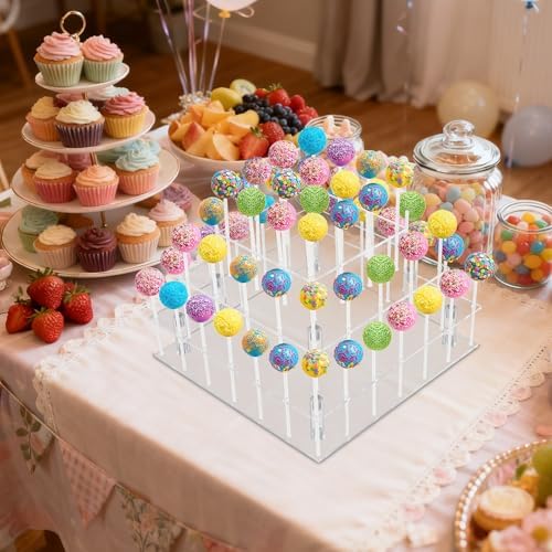 Cake Pop Stand with Wrappers, 3 Tier Acrylic Square Lollipop Stands in Clear, alternate view 6