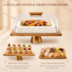 Cake Stand, 2 in-1 Cake Stand with Lid, 16” x 12.4” Acacia Wood Cake Holder in Nature Wood, alternate view 3