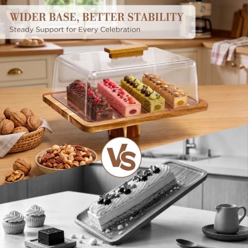 Cake Stand, 2 in-1 Cake Stand with Lid, 16” x 12.4” Acacia Wood Cake Holder in Nature Wood, alternate view 6