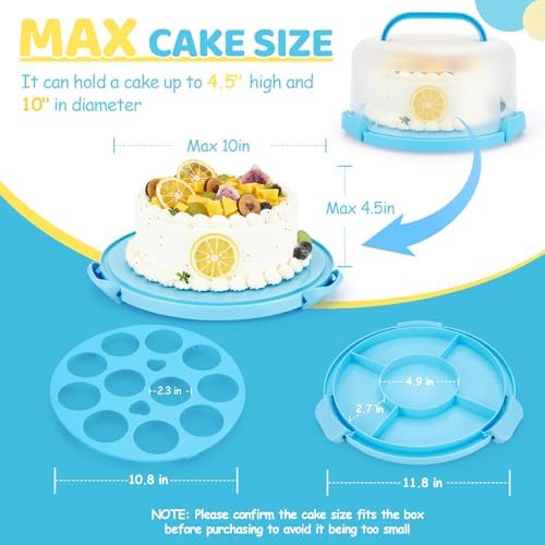 Cake Stand, Cake Carrier With Lid and Handle BPA-Free Cake Holder for 10 inch Cake with 2 Handles Cupcake, alternate view 5