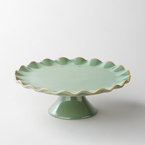 Cake Stand Ceramic, Small Cake Pedestal Stand for 8 Inch Cake, Teal in 10 inch in Teal