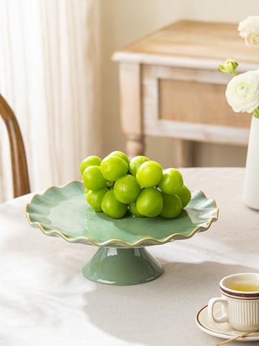 Cake Stand Ceramic, Small Cake Pedestal Stand for 8 Inch Cake, Teal in 10 inch in Teal, alternate view 2