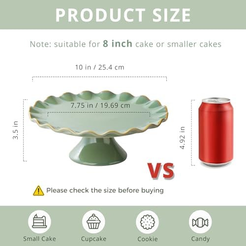 Cake Stand Ceramic, Small Cake Pedestal Stand for 8 Inch Cake, Teal in 10 inch in Teal, alternate view 3