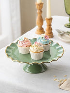 Cake Stand Ceramic, Small Cake Pedestal Stand for 8 Inch Cake, Teal in 10 inch in Teal, alternate view 5